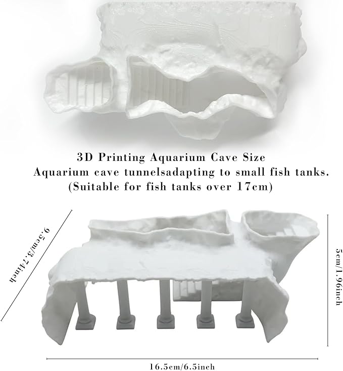 LIYAOLI Aquarium Ornaments Cave Tunnel with Viewing Ports | Fish Tank Decoration Hideout for Pleco, Shrimp & Corydoras | Substrate-Friendly Design & Sinking Base (S - Roman Columns - White)