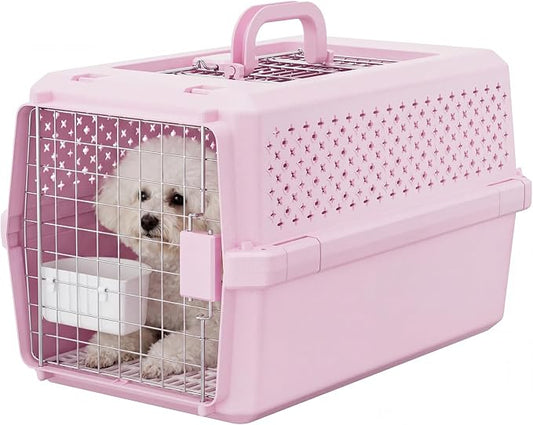 RIZZARI Pet Travel Carrier, 22" Hard Kennel for Cats & Small Dogs | Strong Wire Door,Comfortable Transport,Reliable Lock Design,Ventilated Side Panels,Lightweight Structure,Easy Daily Care