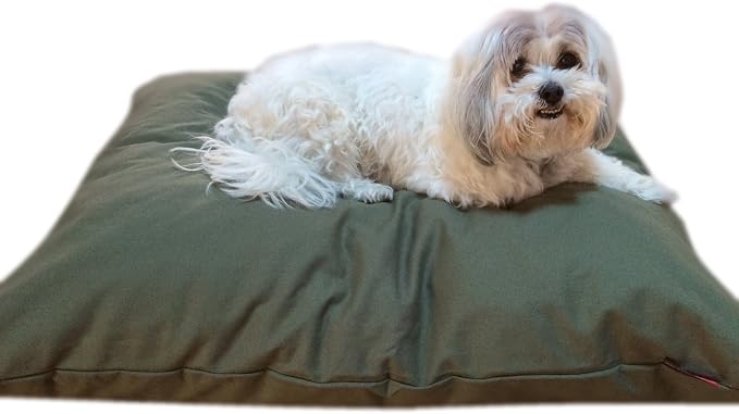 Durable Comfort Pet Dog Micro-Cushion Memory Foam Pillow Bed with Waterproof Liner + External Cover for S,M,L Dogs- Complete Set (Green Canvas, 36''x29'')