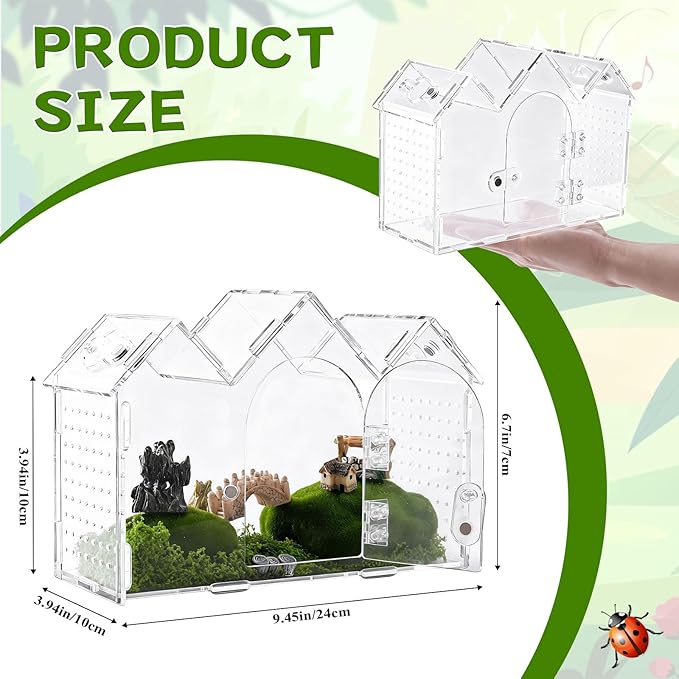 7Pcs Magnetic Acrylic Jumping Spider Enclosure Kit, 9.5" X 3.9" X 6.7" Arboreal Tarantula Enclosure with Feeding Hole for Reptiles Amphibians nnd Spiders