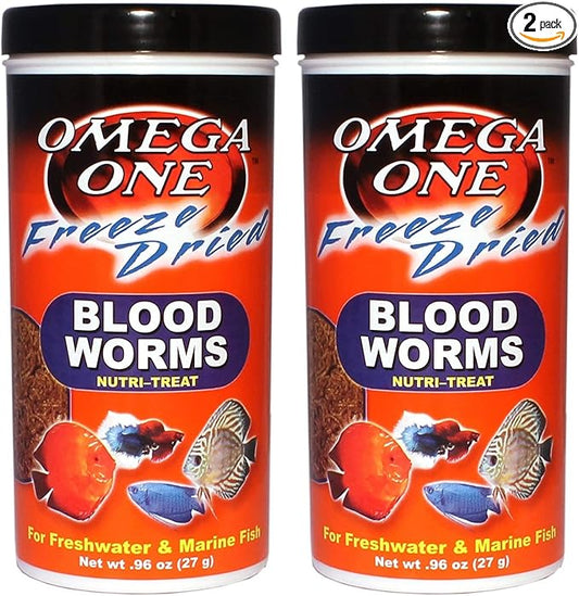 Omega One Freeze Dried Blood Worms 0.96oz 2-Pack