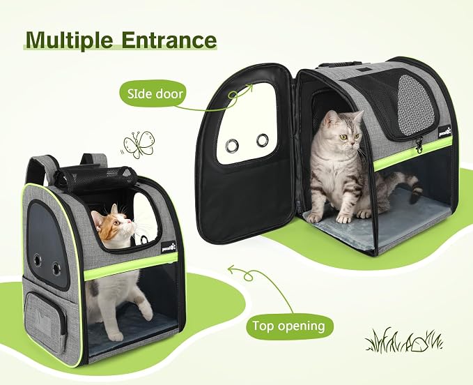 pecute Cat Backpack Expandable, Cat Carrier Backpack with Acrylic Window | Durable Oxford Cloth, Lockable Zipper,Use for Pet Under 11 lbs to Travel