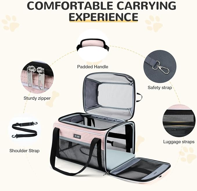 Lekereise Top-Expandable Pet Carrier 17x11x9.5 Inch Alaska Hawaiian Airline Approved Soft Sided Underseat with Locking Safety Zippers Anti-Scratch Mesh