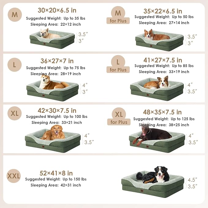 EHEYCIGA Orthopedic XL Dog Bed for Large Sized Dog, 42x30 Inch Extra Large Memory Foam Dog Couch Bed with Sides, Waterproof Liner & Washable Removable Cover, Green