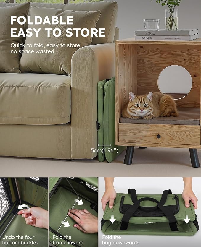 Pecute Cat Carrier Stable, Pet Carrier with Privacy Partition,Green | Safe For Car Travel, Stable Steel Frame, Soft-Sided Pet Carrier Bag For Dogs And Cats Up To 11lbs, Foldable Design.