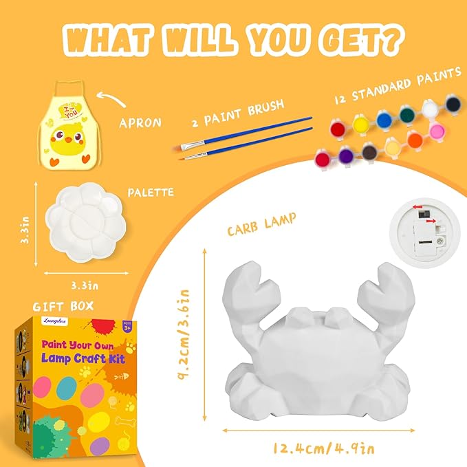 Paint Your Own Crab Lamp Kit, Arts and Crafts for Kids Ages 8-12, DIY Crab Night Light Girls Birthday Gifts, Art Supplies Painting Craft Kits for Kids, Toys for Girls Ages 3 4 5 6 7 8 9 10 11 12+