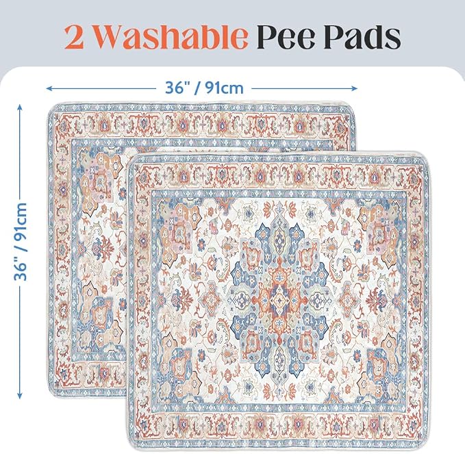 Washable Pee Pads for Dogs, 2 Pack Reusable Puppy Training Pads 36"x36" Super Absorbent Waterproof Dog Training Pads, Non-Slip Potty Pads, Whelping Pads Litter Mat Beige