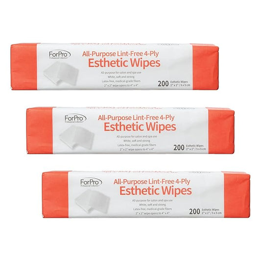 ForPro All-Purpose Lint-Free 4-Ply Esthetic Wipes, for Salon and Spa Use, Soft, Strong and Durable, Latex-Free, Medical-Grade Fibers, 2” x 2”, 200-Count (Pack of 3)