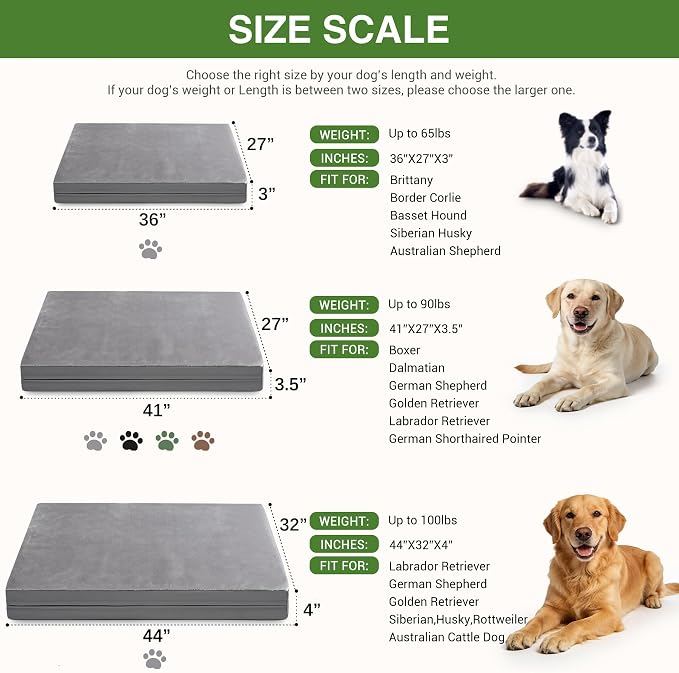 Waterproof Dog Beds Large Sized Dogs, Washable Orthopedic Pet Bed 36"x27" | Reversible Faux Leather & Flannel, Outdoor Dog Bed Foam, Durable Removable Cover, ,Anti-Slip Bottom,Gray