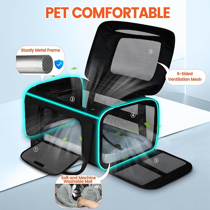 Top-Expandable Small Pet Carrier with Wheels Airline Approved | 17"x12"x8.5", for JetBlue/Frontier/Spirit Airlines, Lockable Safety Zippers and Anti-Scratch Mesh, Pets Under 8 Lbs, Black