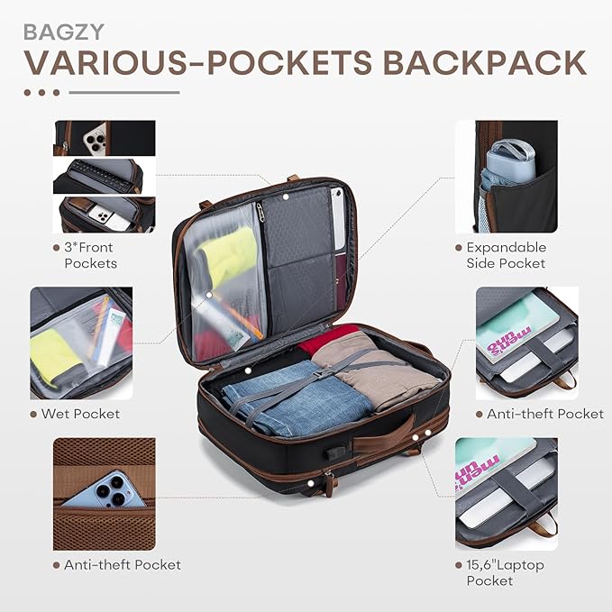 43x33x15cm Personal Item Bag Expandable 30L Travel Backpack 17x13x6 Inches Underseat Bag for Airlines Lightweight Carry on Luggage Water Resistant Flight Approved for College, Weekender Black
