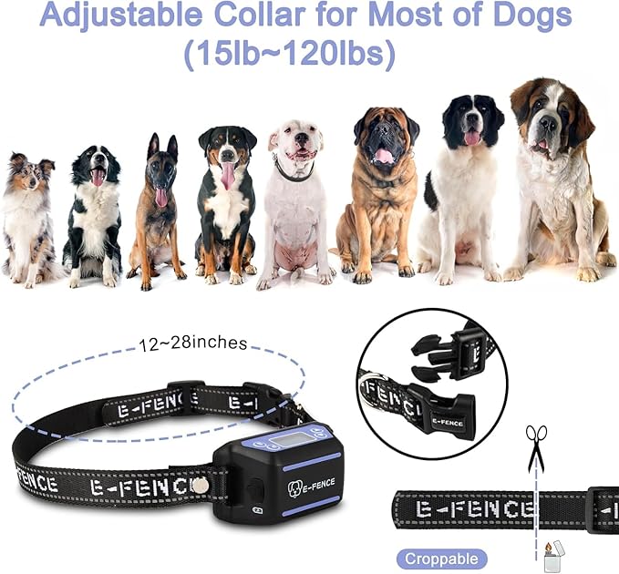 E-FENCE GPS Wireless Dog Collar Fence System,Electric Fence for Dogs,Adjustable Warning Strength,Pet Containment System, Outdoor Use Only