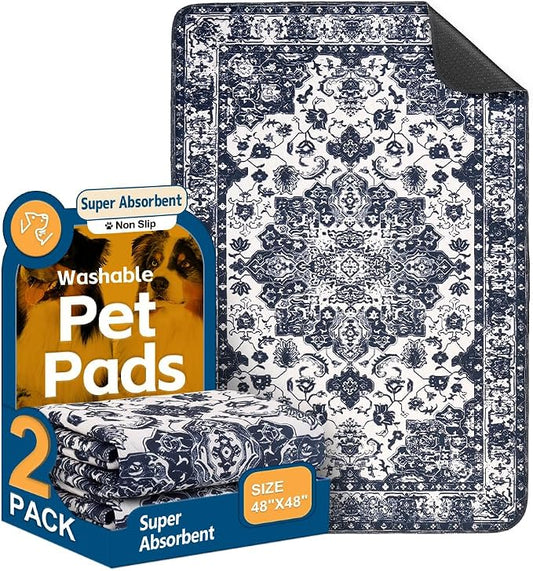 Washable Pee Pads for Dogs, 2 Pack Reusable Puppy Training Pads 48"x48" Super Absorbent Waterproof Dog Training Pads, Non-Slip Potty Pads, Whelping Pads Litter Mat Navy Blue