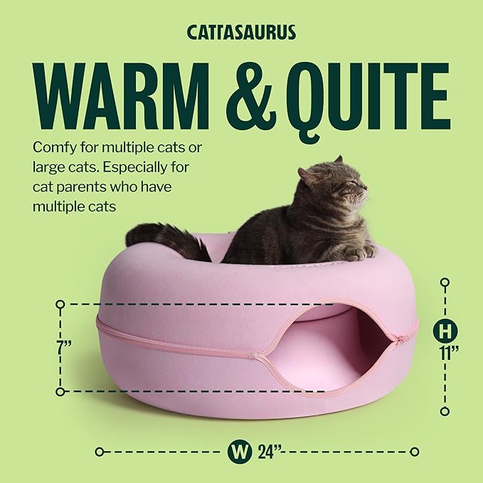 Peekaboo Cat Cave Donut for Multiple & Large Cats up to 30-45 lbs, 3-in-1 Self Warming Cat Bed, Tunnel & Scratcher for Indoor Cats, Washable & Detachable Small Dog Bed (Pink, Large)