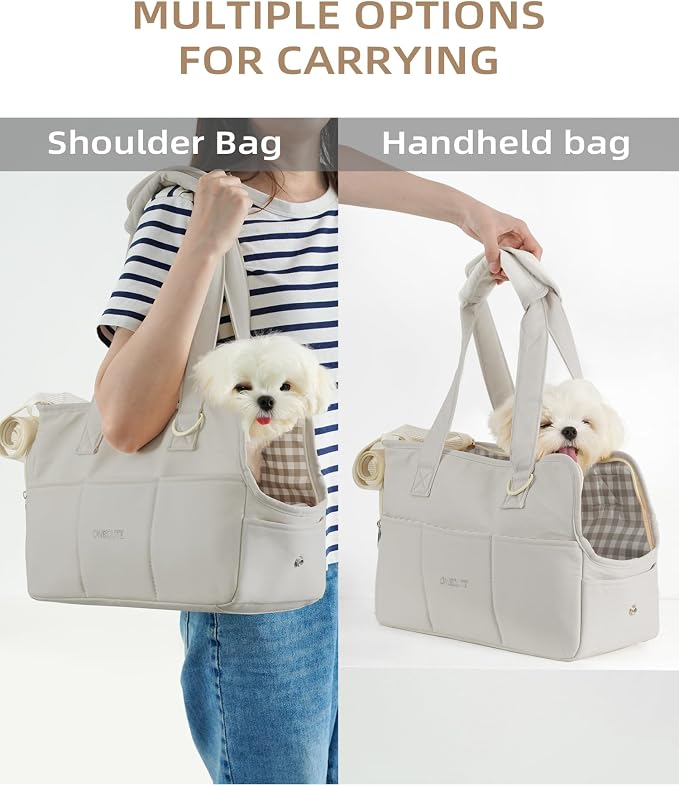 ONECUTE Dog Carrier for Small Dogs Rabbit cat with Large Pockets, Cotton Bag, Dog Carrier Soft Sided, Collapsible Travel Puppy Carrier (Grey, 17" L x 7.5" W x 12" H)