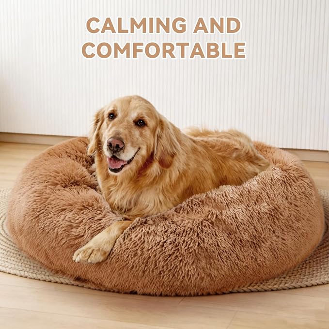 Cat Beds for Indoor Cats, Washable 20" Donut Pet Bed for Small Dogs | Fluffy pet bed with cozy plush comfort and supportive raised sides, perfect for lounging, napping and relaxing indoors.