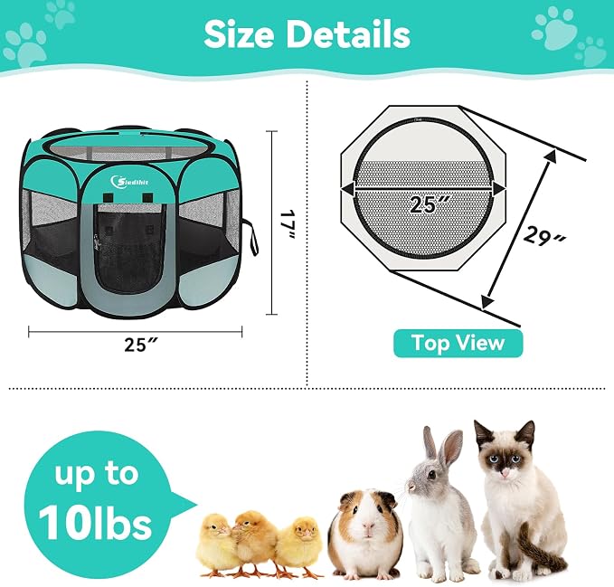 Siedihit Playpen for Small Dog Cat, Dogs Tent Crate Cage Indoor/Outdoor | Portable Pop Up Dog Kennel with Carrying Bag for Rabbits(Green, Small)