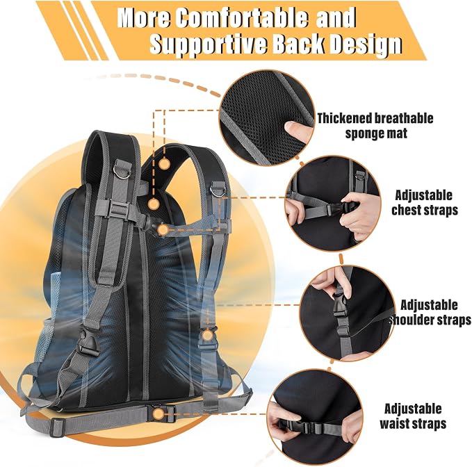 YUDODO Dog Front Carrier Backpack, Adjustable Breathable Dog Backpack | Ventilated, Safety Belt, Lightweight, Reflective Strip, Pocket Storage, For Walking Hiking Outdoor, Black, M