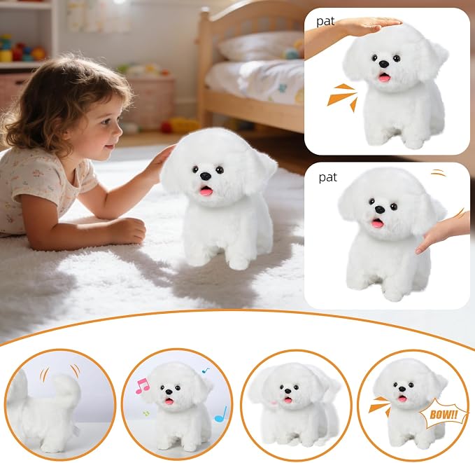 CU-MATE Plush Interactive Maltese Simulation Dog-Realistic Puppy Electronic Toy Dog with Walking/Barking/Wagging Tail/Talking-Like Real Robotic Present