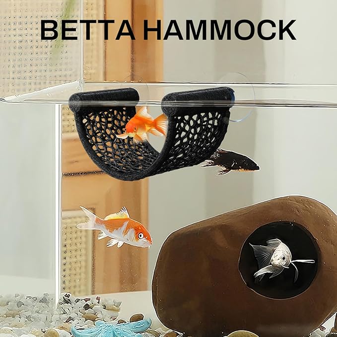Betta Fish Hammock, White Floating Resting Leaf with Suction Cup - Aquarium Perch Ledge for Bettas, Shrimp, and Nano Fish - Minimalist Tank Decor & Accessory (Black)