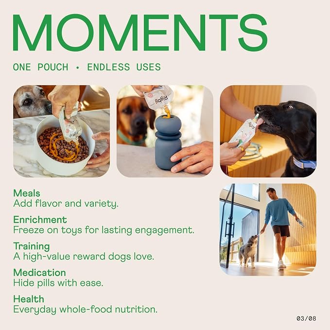 Rigby Organic Grass-Fed Beef Dog Treat Squeeze Pouches — One Pouch Every Day for Meal Topping, Training, Pill Pockets, Lick Mats & Enrichment — Low-Calorie Real Food for Muscle & Recovery Support