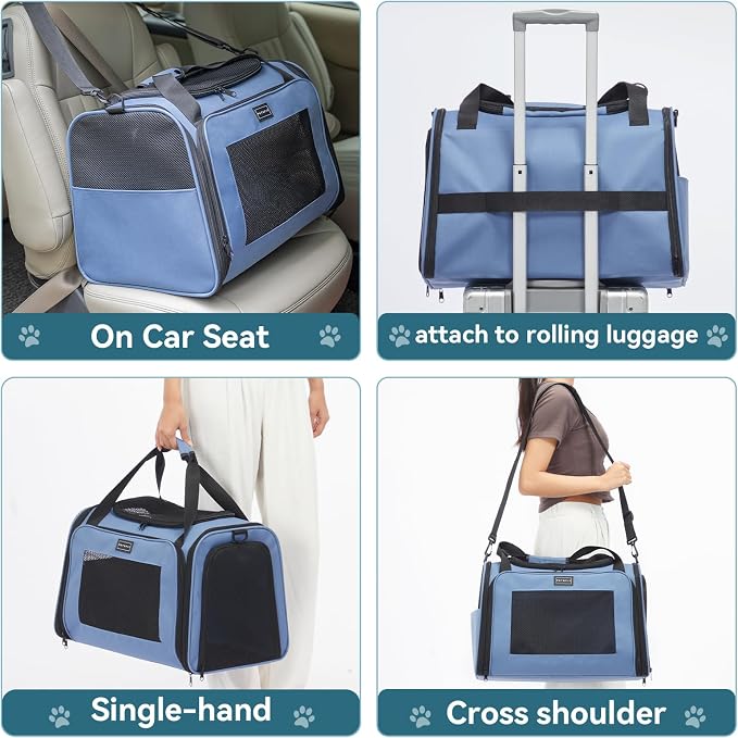 PETSFIT Dog Carrier for Small Dogs, Large, Blue | Soft-sided Pet Carrier, Safety leash included, For Pets Up to 25 Lbs