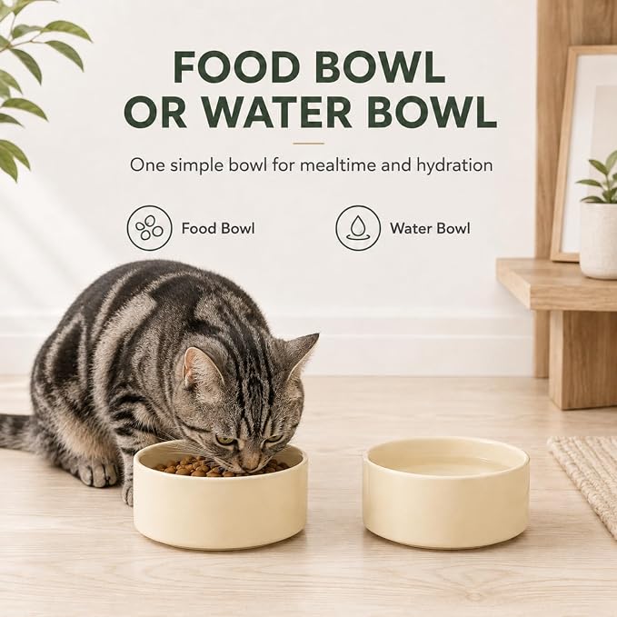 Havniva Cat Bowls Set of Two, 5.1” Ceramic Cat Food and Water Bowls | Cat Food Bowls Whisker Friendly, Non-Slip Base, Food-Grade Ceramic, Wide Opening, Dishwasher Safe, Cat Bowls for Indoor Cats