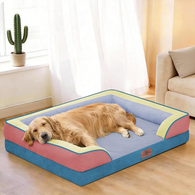 Comfort Expression Orthopedic Dog Bed for Extra Large Dogs with Bolster | Waterproof Dog Couch Bed with Washable Cover & Non-Slip Bottom, Supportive Egg Crate Foam XL Pet Bed, 45x35 Inch