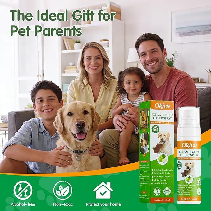 Bitter Apple Spray for Dogs - No Chew Spray for Dogs to Stop Barking Marking and Nibbling - Natural Ingredients Dog Repellent Spray for Furniture and Your Belongings Green