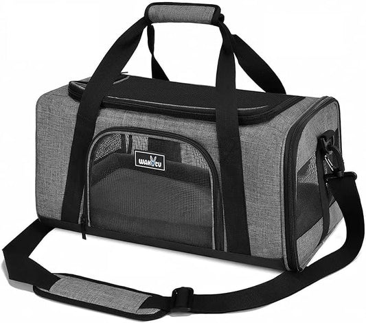 Wakytu TSA & Airline Approved Soft Pet Carrier for Cats/Dogs,17.7x11x8.3 | 3 entrances & 5 vents, waterproof rip-stop, anti-escape locks, padded strap,plane underseat,cat dog carrier