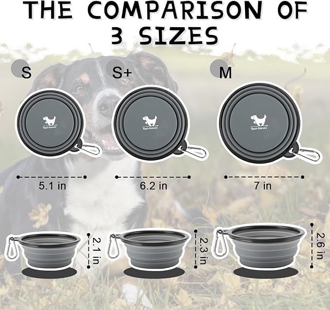 Collapsible Dog Bowls for Travel, 2-Pack Dog Portable Water Bowl for Dogs Cats Pet Foldable Feeding Watering Dish for Traveling Camping with Carabiners, BPA Free (Grey&Pink, Medium (Pack of 2))