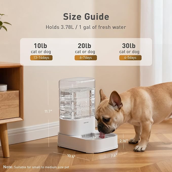 Distributeur d'eau pour chien et chat automatique par gravité 3,78 L avec 6 filtres