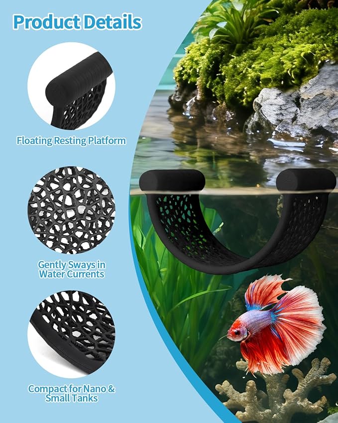 Floating Betta Hammock, Betta Fish Hammock, Floating Rest Platform or Small Aquariums, Nano Tanks, Shrimp, Corydoras, Betta Fish Tank Accessories, Fish Tank Decor, 3D Printed Aquarium Decor (Black)
