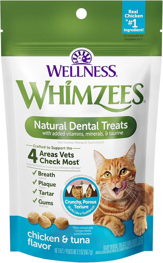 Wellness WHIMZEES Cat Dental Treats, Freshens Breath, Chicken and Tuna Flavor, 2 oz Bag