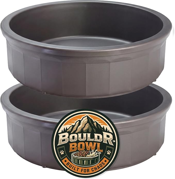 Pet Crock Bowl - 2 Pack – Thick Durable Plastic (Gray, 96oz Jumbo) Non-Tip Food & Water Dish for Dogs, Cats - Indoor/Outdoor - Chew Resistant, Easy Clean BouldrBowl from Healthy Surplus®