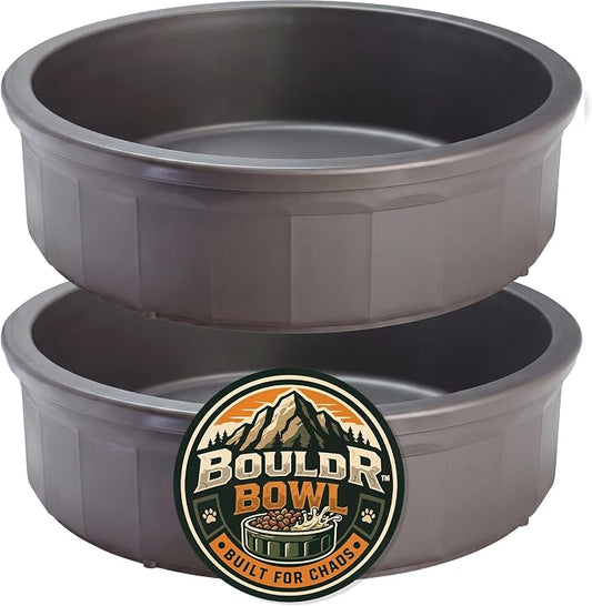 Pet Crock Bowl - 2 Pack – Thick Durable Plastic (Gray, 96oz Jumbo) Non-Tip Food & Water Dish for Dogs, Cats - Indoor/Outdoor - Chew Resistant, Easy Clean BouldrBowl from Healthy Surplus®