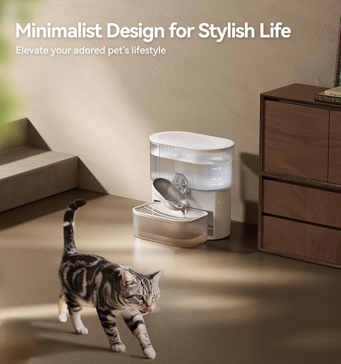 Wireless Cat Water Fountain No Filters, Wastewater Separation, FEELNEEDY Stainless Steel Bowl, 3.5L Pet Water Fountain for Cats & Dogs Dispenser, White