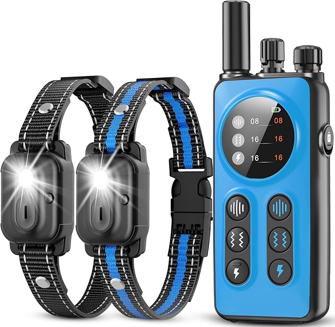 Dog Shock Collar 2 Dogs, 3300ft Dog Training Collar with Remote, Real-time Dual-Channel Remote with 3 Training Modes, Beep, Vibration, Safety Shock, Light, Fits 8-120 lbs All Breeds Sizes - Blue