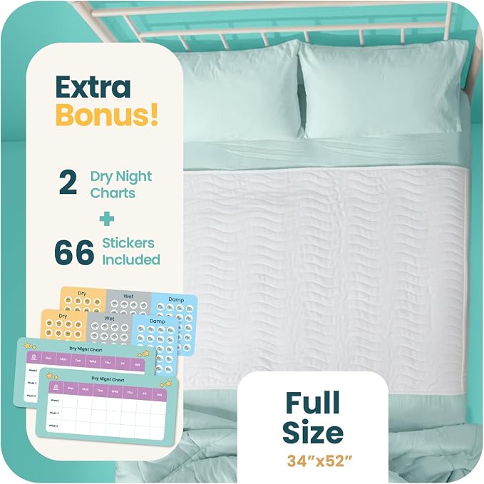 IMPROVIA® Pee Pads for Kids - Bed wetting Pads for Kids Potty Training Bed mats for Toddlers Waterproof Reuseable Washable Absorbent, Non Slip - White - Full Size 34”x52
