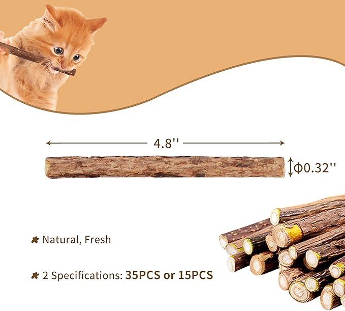 [ 15pcs Silvervine Sticks for Cats, Matatabi Cat Chew Sticks, Catnip Toys, Wooden Dental Sticks for Indoor Cats, Kitty, Kitten Teething Interactive Wand Toys