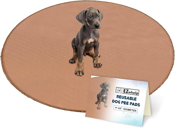 Reusable Dog Pee Pad, Washable Waterproof Round 48 in Mat, 1 Pack | 48-inch round washable waterproof pee pad, reusable slip-resistant mat for dog potty training and whelping with quick-dry