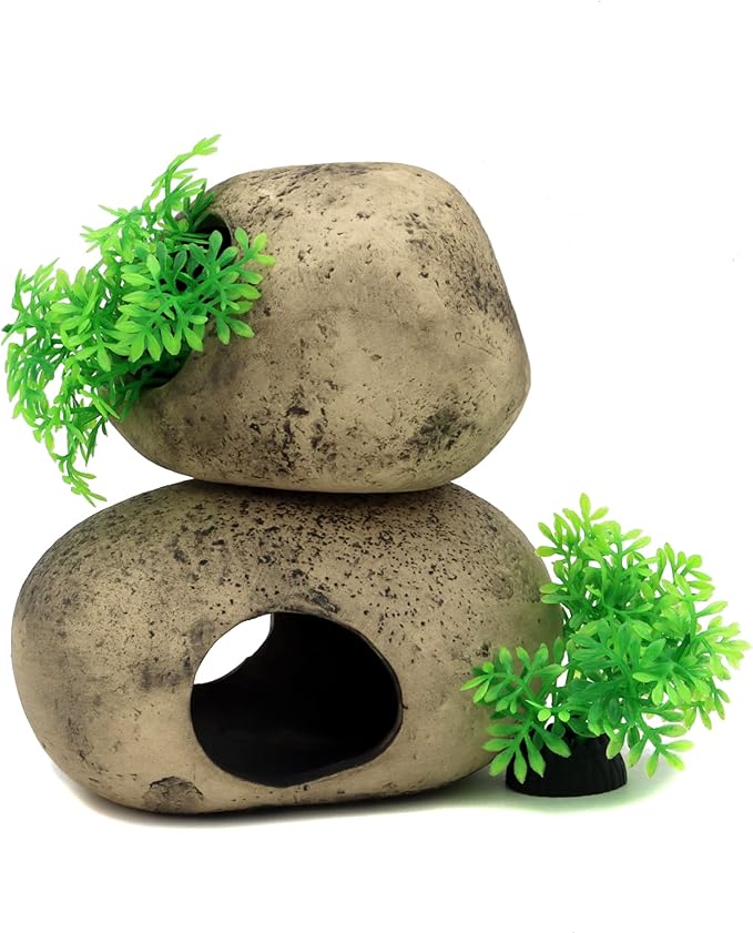 ALEGI Stackable Aquarium Ceramic Decorations Rock Caves,Betta Fish Tank Decor Accessories,Hideaway for Shrimp Cichlid Hiding Breeding Spawning (Set of 2)