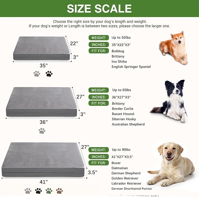Waterproof Outdoor Dog Bed Large Sized, Washable Crate Pad 35" Orthopedic | Reversible Faux Leather & Flannel, Durable Removable Cover, Pet Bed Foam, Anti-Slip Bottom,Kennel Pad 35"x22" Gray