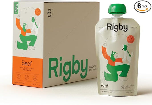Rigby Organic Grass-Fed Beef Dog Treat Squeeze Pouches — One Pouch Every Day for Meal Topping, Training, Pill Pockets, Lick Mats & Enrichment — Low-Calorie Real Food for Muscle & Recovery Support