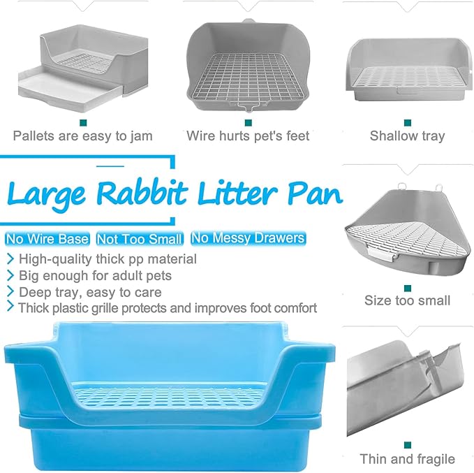 Hamiledyi Extra Large Rabbit Litter Box Pet Corner Toilet Small Animal Potty Trainer Huge Bunny Litter Pan with Plastic Grate Deep Dump Tray for Adult Guinea Pigs Chinchillas Ferrets Galesaurs
