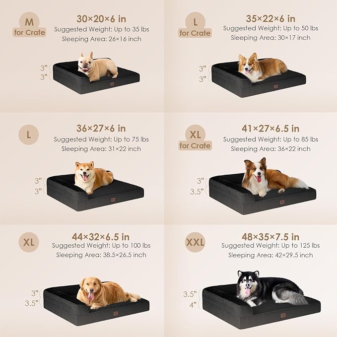 EHEYCIGA Memory Foam Dog Bed Large Size Dogs, Orthopedic Dog Bed Large with Washable Removable Cover, Waterproof Pet Sofa Couch with Nonskid Bottom, 36x27x6, Black | Washable Removable Cover, Waterproof Flat Pet Sofa Couch with Nonskid Bottom, 36x27x6