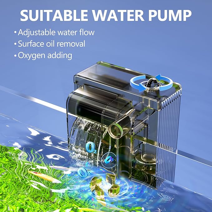 3 Gallon Fish Tank Aquarium Kit with HOB Filter, LED Light with Timer, Lid, Siphon Vacuum Cleaner, Self Cleaning Glass Rimless Betta Tank