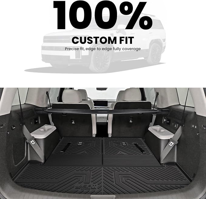 Lasfit Cargo Mat & Backrest Mats for Hyundai Santa Fe 2026 2025 2024 (Fit Gas & Hybrid), All Weather TPE Custom Fit Car Mats Trunk Mats Cargo Liners Accessories, Black