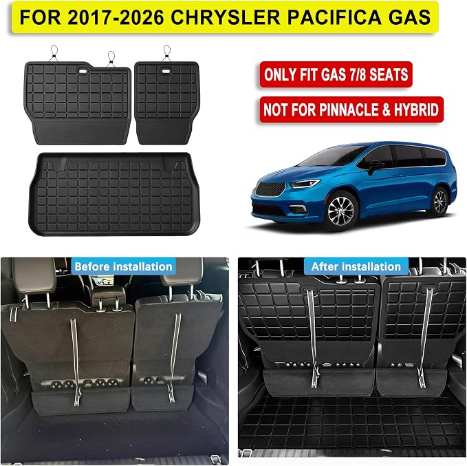 Floor Mats for 2017-2025 2026 Chrysler Pacifica Gas Touring 7/8 Seats (Not for Hybrid & Pinnacle) & Trunk Mat & Backrest Mat,TPE All Weather Protection Car Mats Full Set Accessories