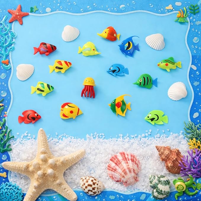 Weewooday 20 Pcs Artificial Moving Fishes Plastic Floating Lifelike Fish Tank Ornament Aquarium Decorations (Tropical Fish and Octopus)